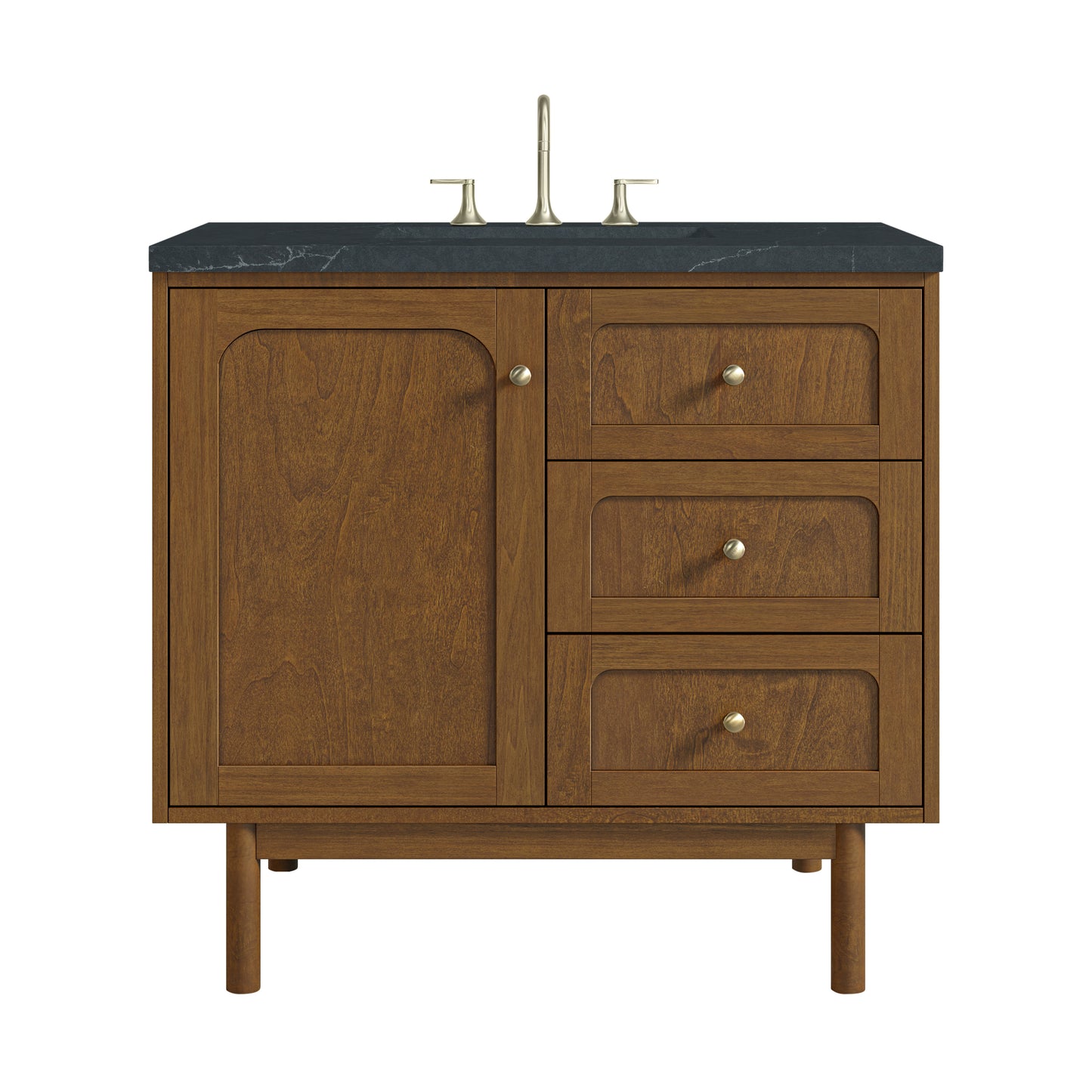 Renovate for Less Atlanta Laurent 36" Single Vanity, Honey Oak w/ 3 CM Charcoal Soapstone Silestone Top