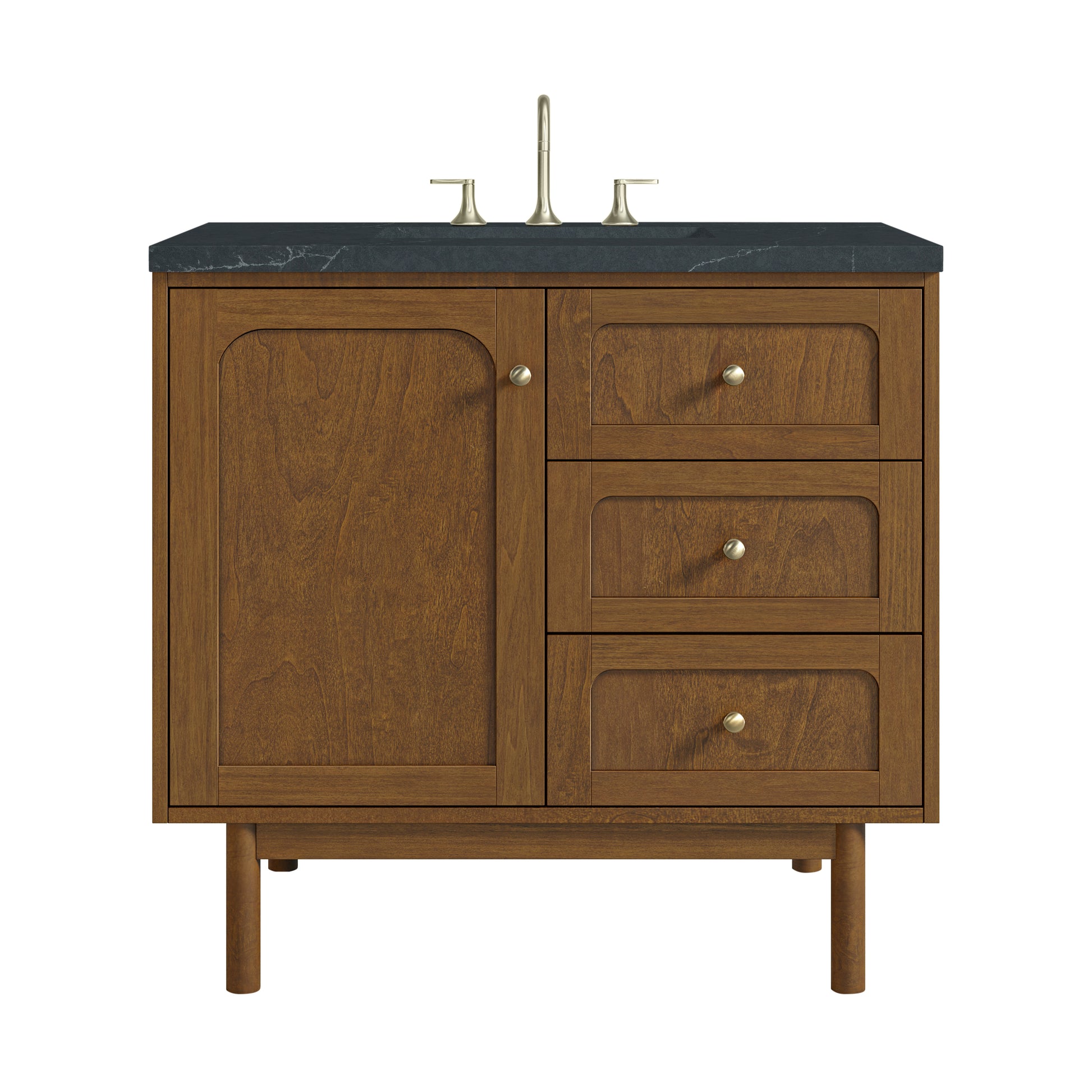 Renovate for Less Atlanta Laurent 36" Single Vanity, Honey Oak w/ 3 CM Charcoal Soapstone Silestone Top