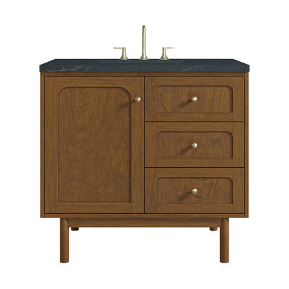 Renovate for Less Atlanta Laurent 36" Single Vanity, Honey Oak w/ 3 CM Charcoal Soapstone Silestone Top