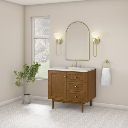 Renovate for Less Atlanta Laurent 36" Single Vanity, Honey Oak w/ 3 CM Ethereal Noctis Silestone Top