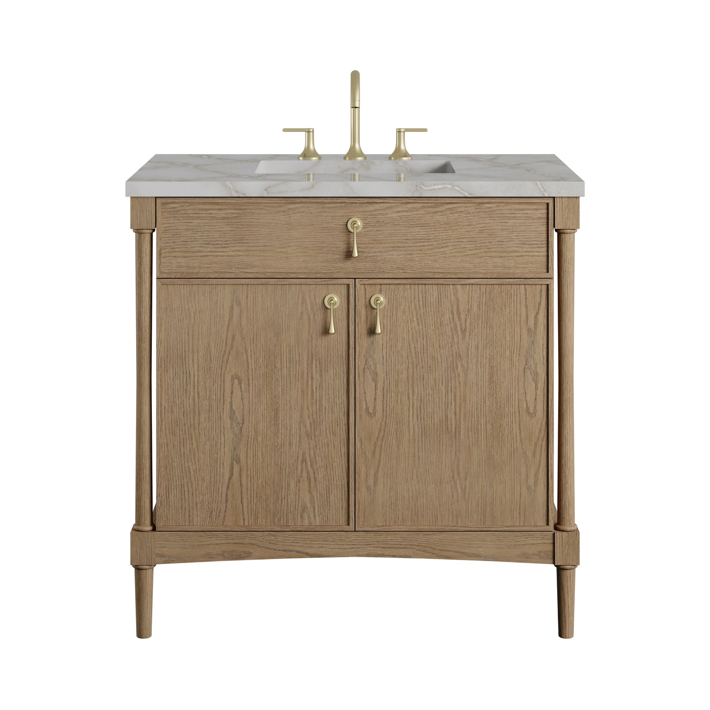 Renovate for Less Atlanta Kinnsden 36" Single Vanity, Weathered Oak w/ 3 CM Victorian Silver Silestone Top