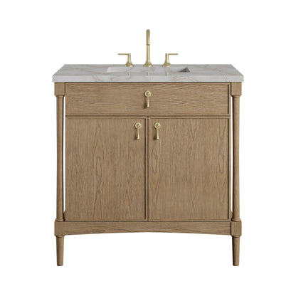 Renovate for Less Atlanta Kinnsden 36" Single Vanity, Weathered Oak w/ 3 CM Victorian Silver Silestone Top