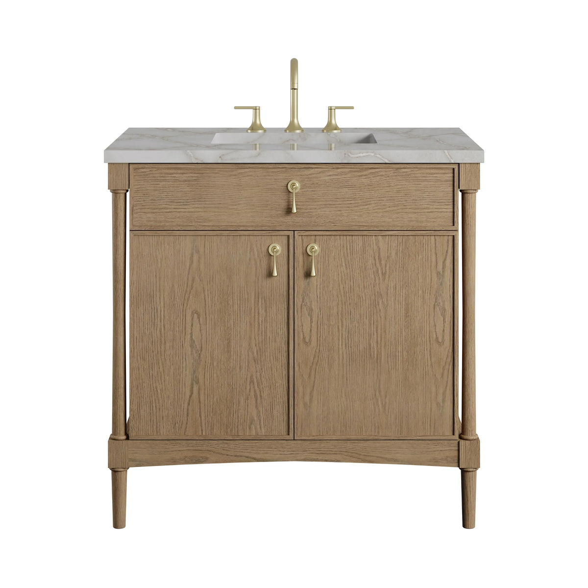 Kinnsden 36" Single Vanity, Weathered Oak w/ 3 CM Victorian Silver Silestone Top