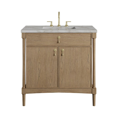 Kinnsden 36" Single Vanity, Weathered Oak w/ 3 CM Victorian Silver Silestone Top