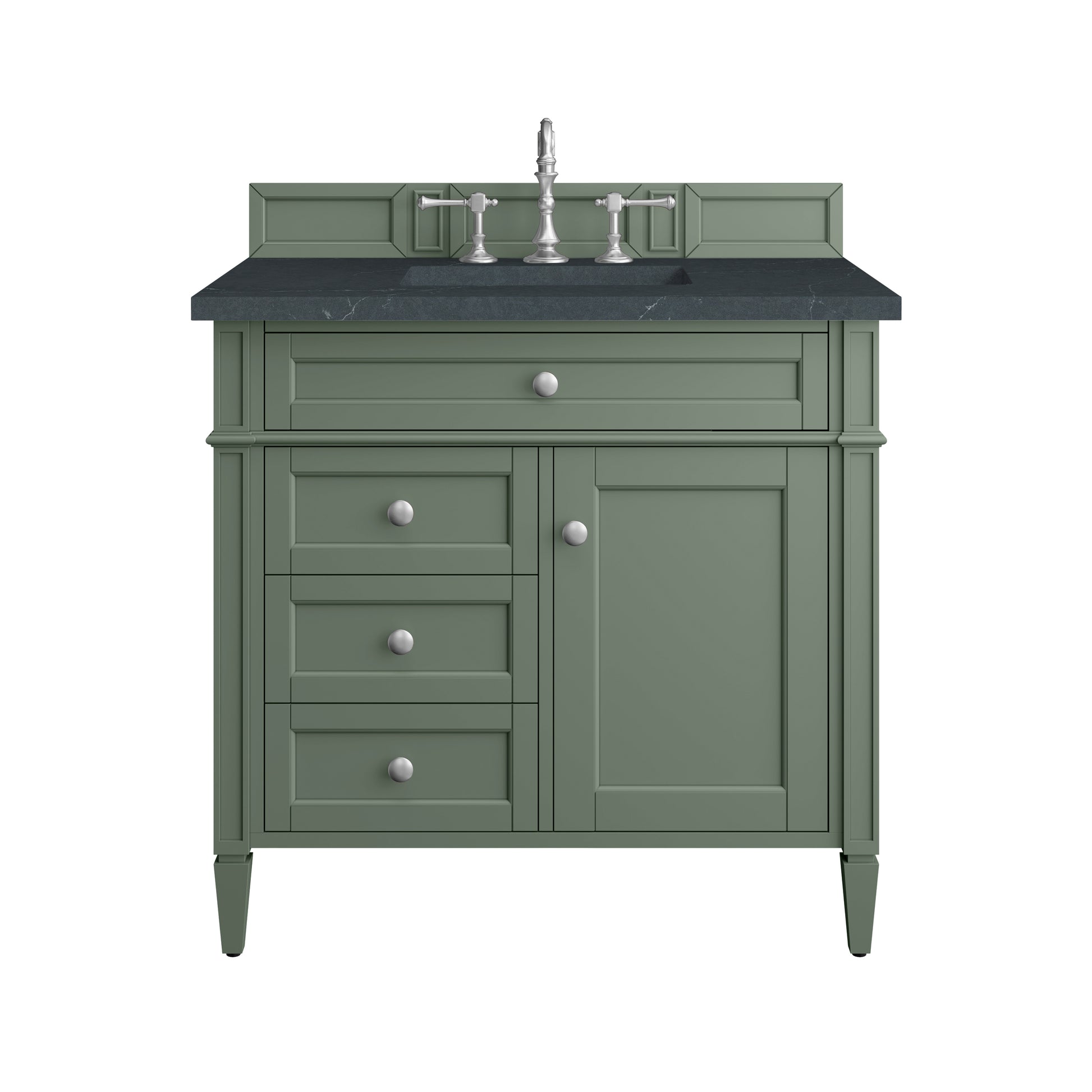 Renovate for Less Atlanta Brittany 36" Single Vanity, Smokey Celadon w/ 3 CM Charcoal Soapstone Top