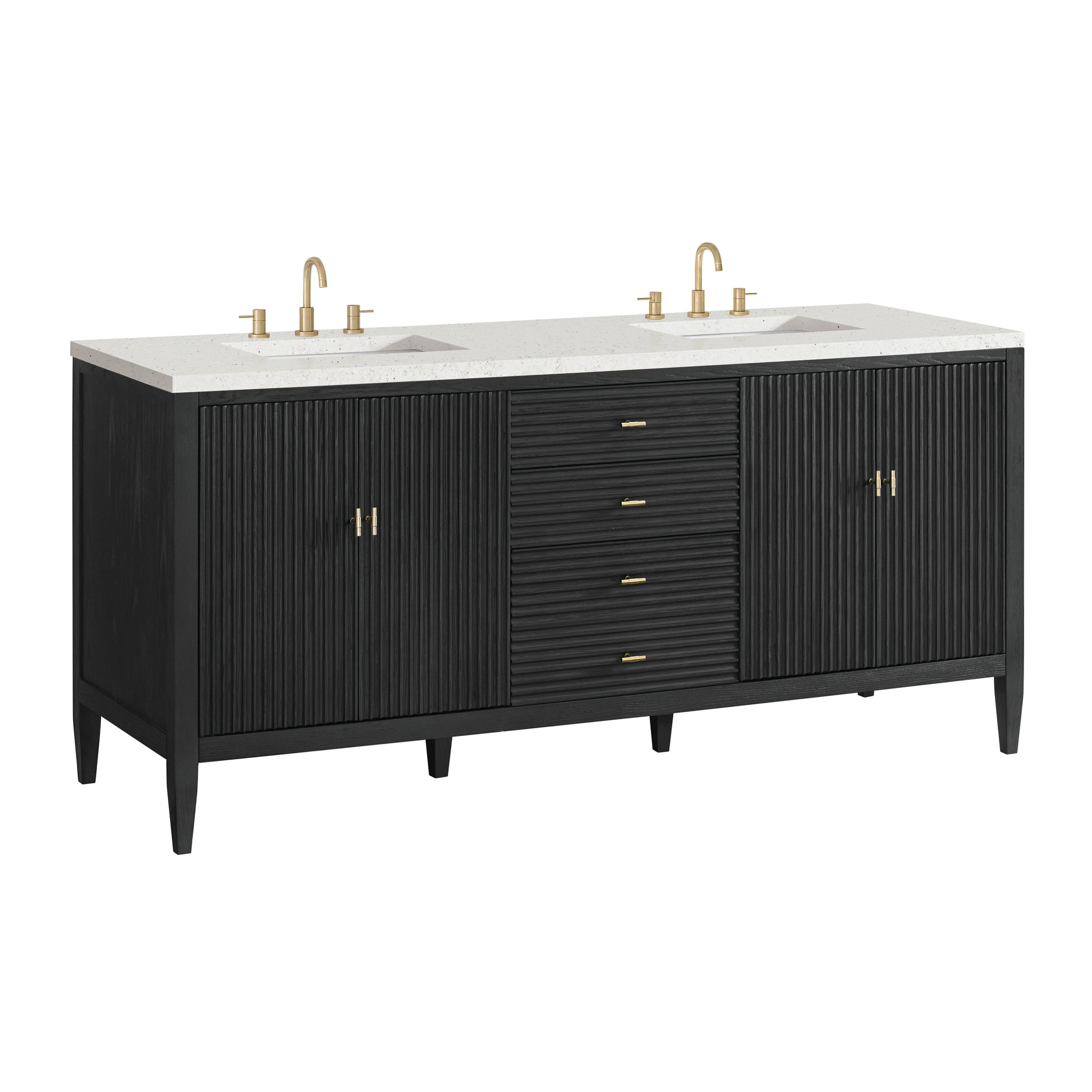 Renovate for Less Atlanta Myrrin 72" Double Vanity, Carbon Oak w/ 3 CM Lime Delight Silestone Top