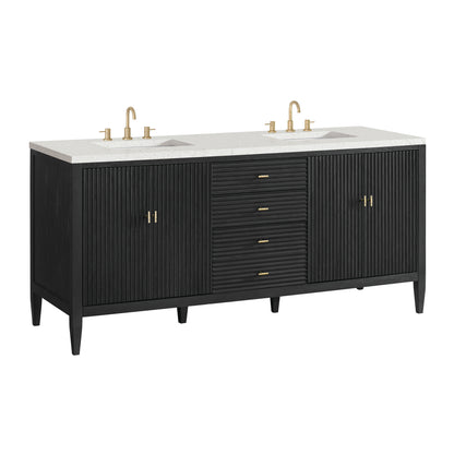 Renovate for Less Atlanta Myrrin 72" Double Vanity, Carbon Oak w/ 3 CM Lime Delight Silestone Top