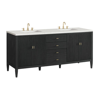 Myrrin 72" Double Vanity, Carbon Oak w/ 3 CM Lime Delight Silestone Top