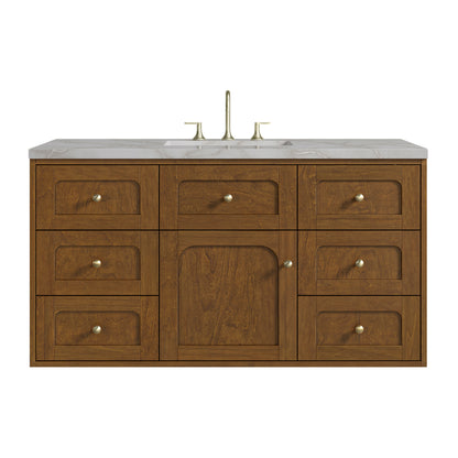 Renovate for Less Atlanta Laurent 48" Single Vanity, Honey Oak w/ 3 CM Victorian Silver Silestone Top