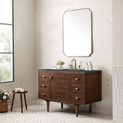 Renovate for Less Atlanta Amberly 48" Single Vanity, Mid-Century Walnut w/ 3 CM Parisien Bleu Top
