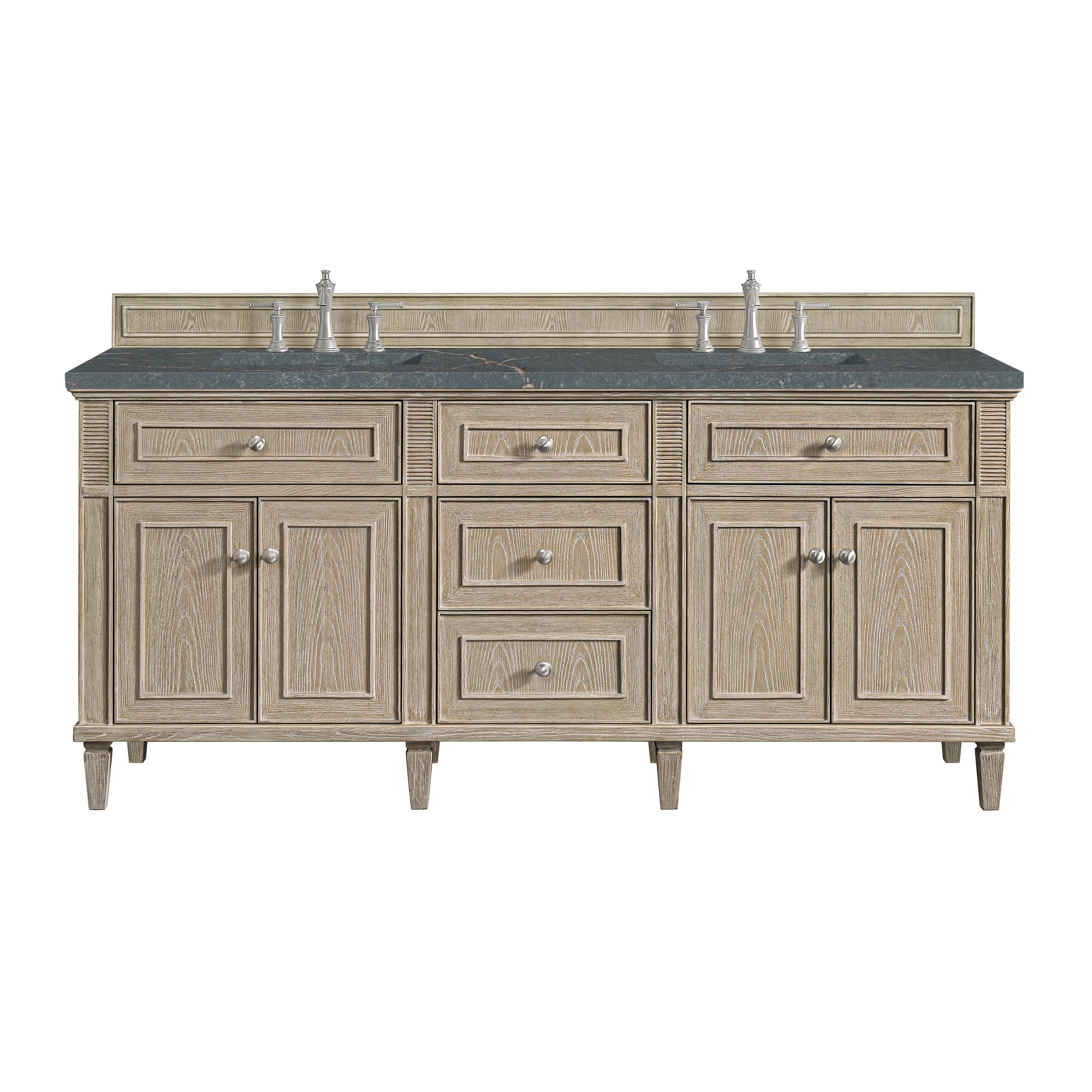 Renovate for Less Atlanta Lorelai 72" Double Vanity, Whitewashed Oak w/ 3 CM Parisien Bleu Silestone Top w/FreePower Wireless Charger
