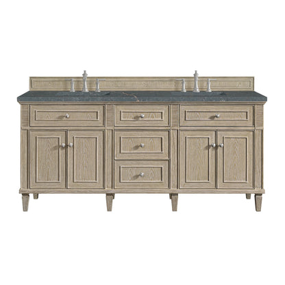 Lorelai 72" Double Vanity, Whitewashed Oak w/ 3 CM Parisien Bleu Silestone Top w/FreePower Wireless Charger
