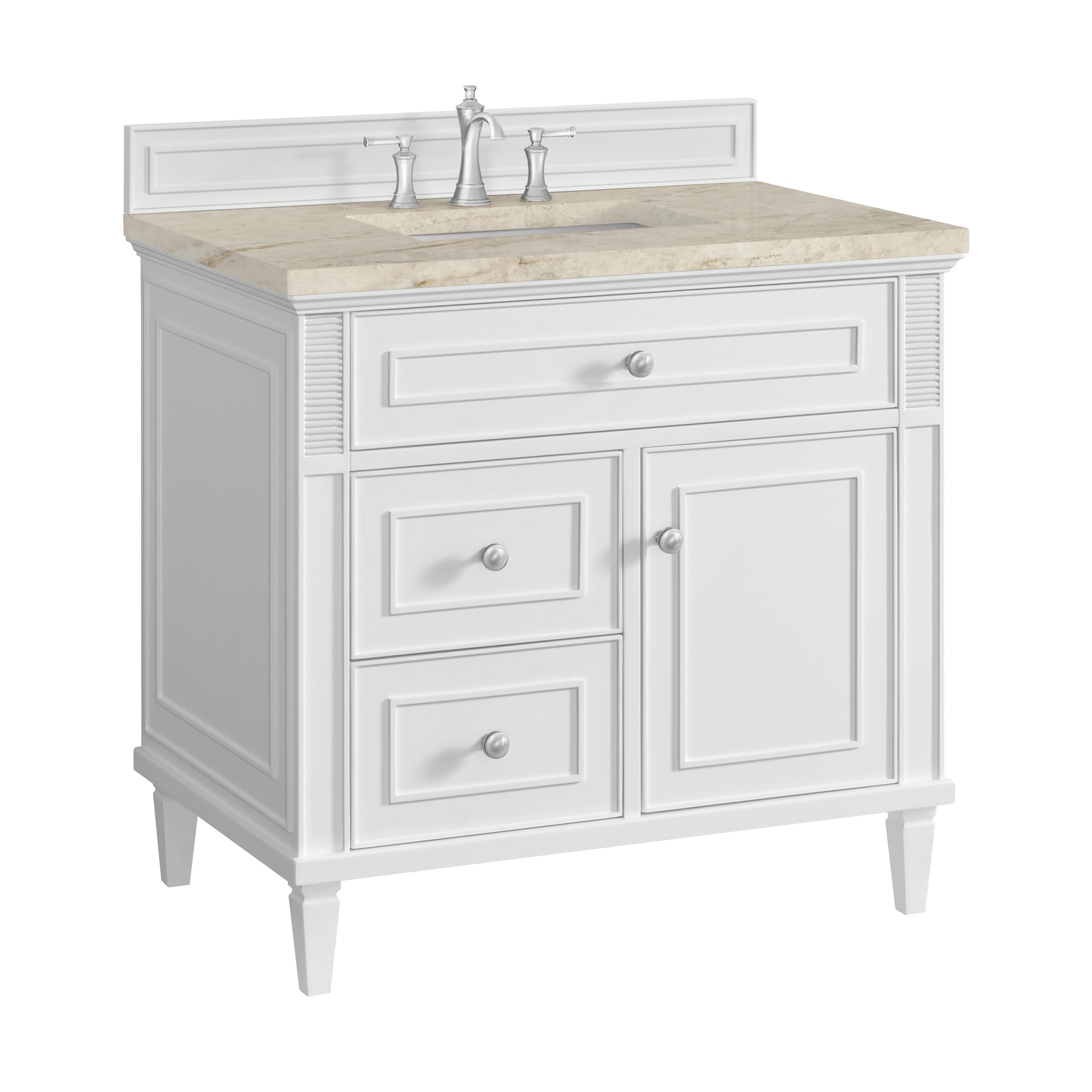 Renovate for Less Atlanta Lorelai 36" Single Vanity, Bright White, w/ 3 CM Tajnar Eclos Top