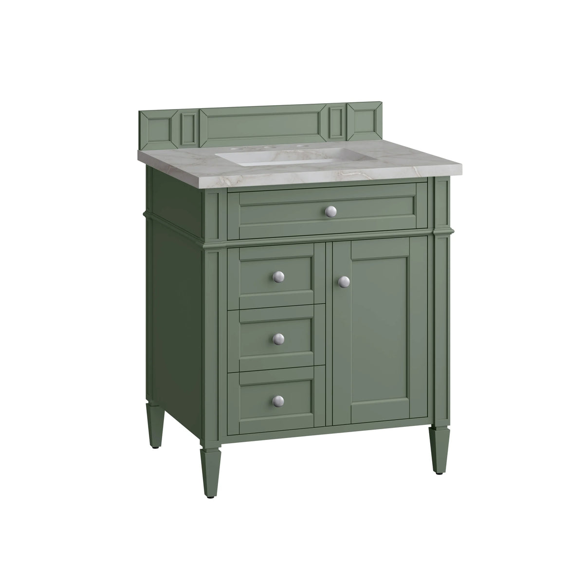 Brittany 30" Single Vanity, Smokey Celadon w/ 3 CM Victorian Silver Top