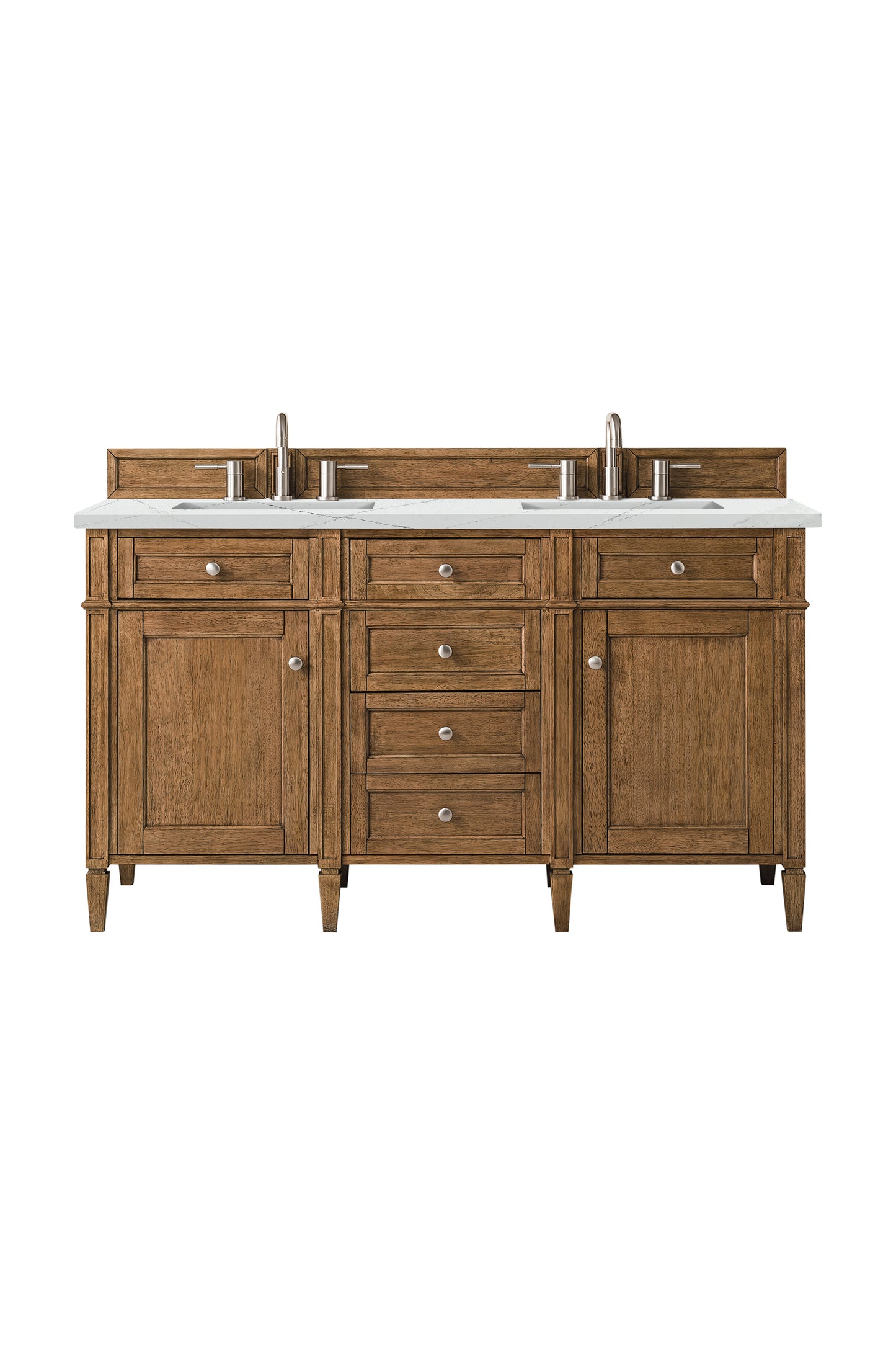 Renovate for Less Atlanta Brittany 60" Double Vanity, Saddle Brown w/ 3 CM Ethereal Noctis Silestone Top w/FreePower Wireless Charger