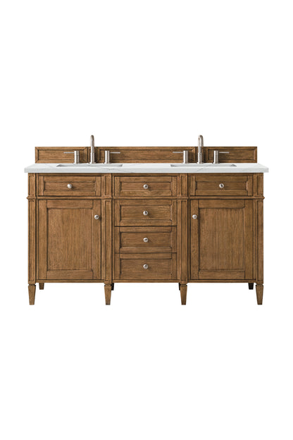 Renovate for Less Atlanta Brittany 60" Double Vanity, Saddle Brown w/ 3 CM Ethereal Noctis Silestone Top w/FreePower Wireless Charger