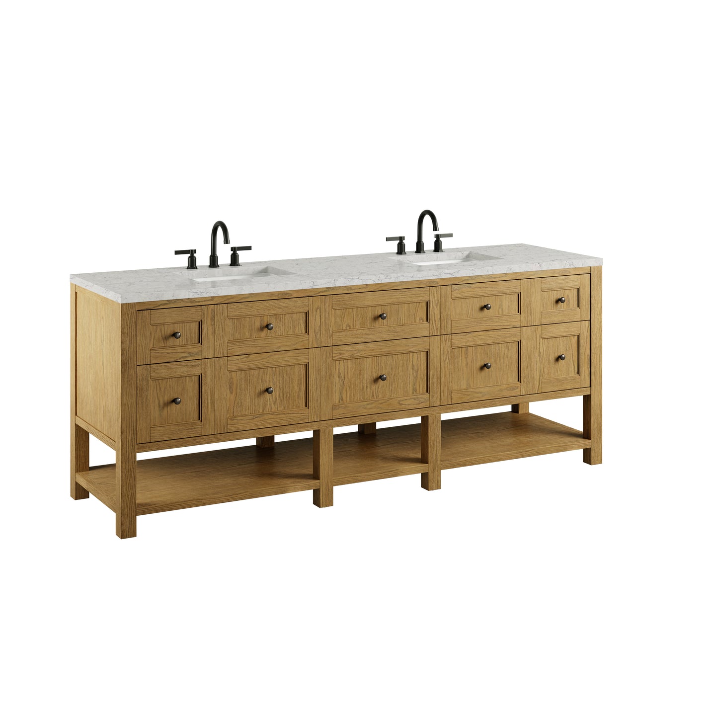Renovate for Less Atlanta Breckenridge 84" Double Vanity, Light Natural Oak w/ 3 CM Eternal Jasmine Pearl Top