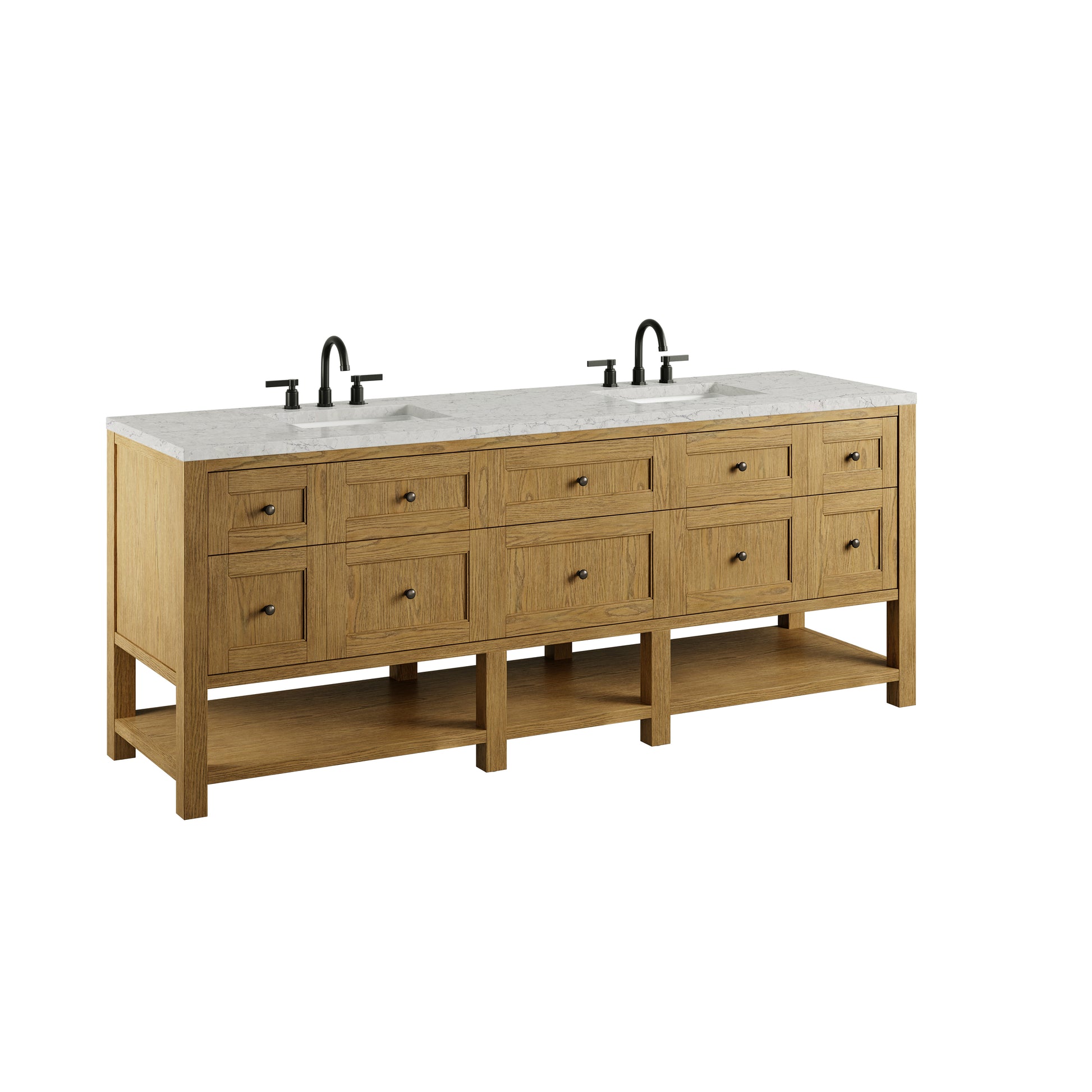 Renovate for Less Atlanta Breckenridge 84" Double Vanity, Light Natural Oak w/ 3 CM Eternal Jasmine Pearl Top
