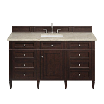 Brittany 60" Single Vanity, Burnished Mahogany, w/ 3 CM Tajnar Eclos Top