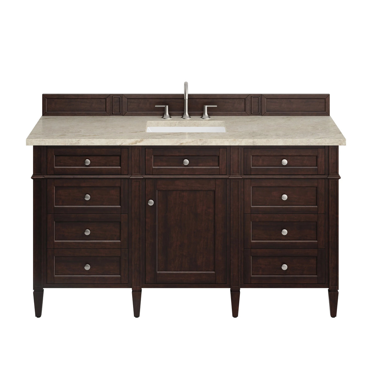Brittany 60" Single Vanity, Burnished Mahogany, w/ 3 CM Tajnar Eclos Top w/FreePower Wireless Charger