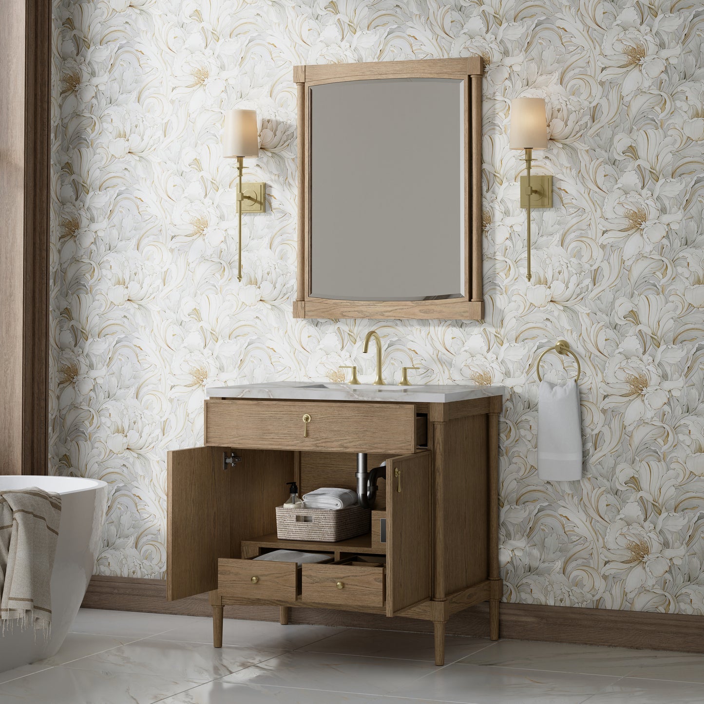 Renovate for Less Atlanta Kinnsden 36" Single Vanity, Weathered Oak w/ 3 CM Victorian Silver Silestone Top
