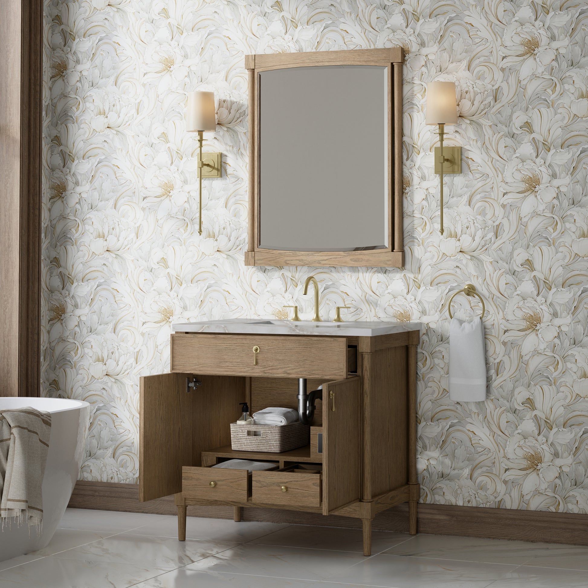 Renovate for Less Atlanta Kinnsden 36" Single Vanity, Weathered Oak w/ 3 CM Victorian Silver Silestone Top