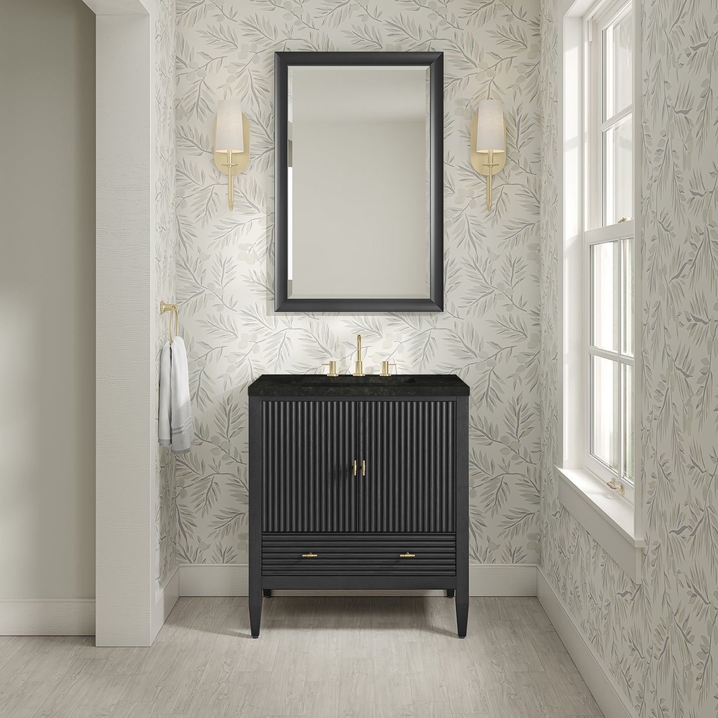 Renovate for Less Atlanta Myrrin 30" Single Vanity, Carbon Oak w/ 3 CM Phantome Eclos Top