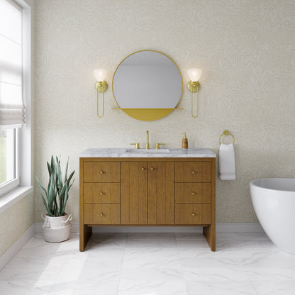 Renovate for Less Atlanta Hudson 48" Single Vanity, Honey Oak w/ 3 CM Carrara Marble Top