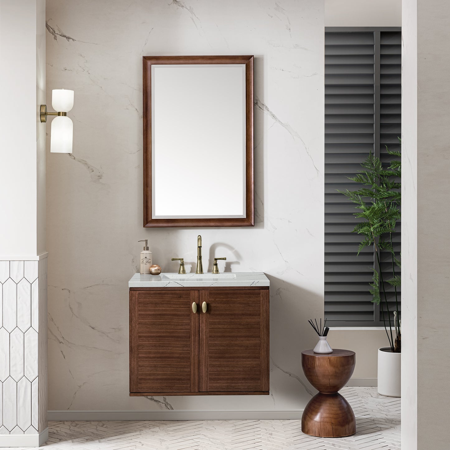 Renovate for Less Atlanta Amberly 30" Single Vanity, Mid-Century Walnut w/ 3 CM Ethereal Noctis Top