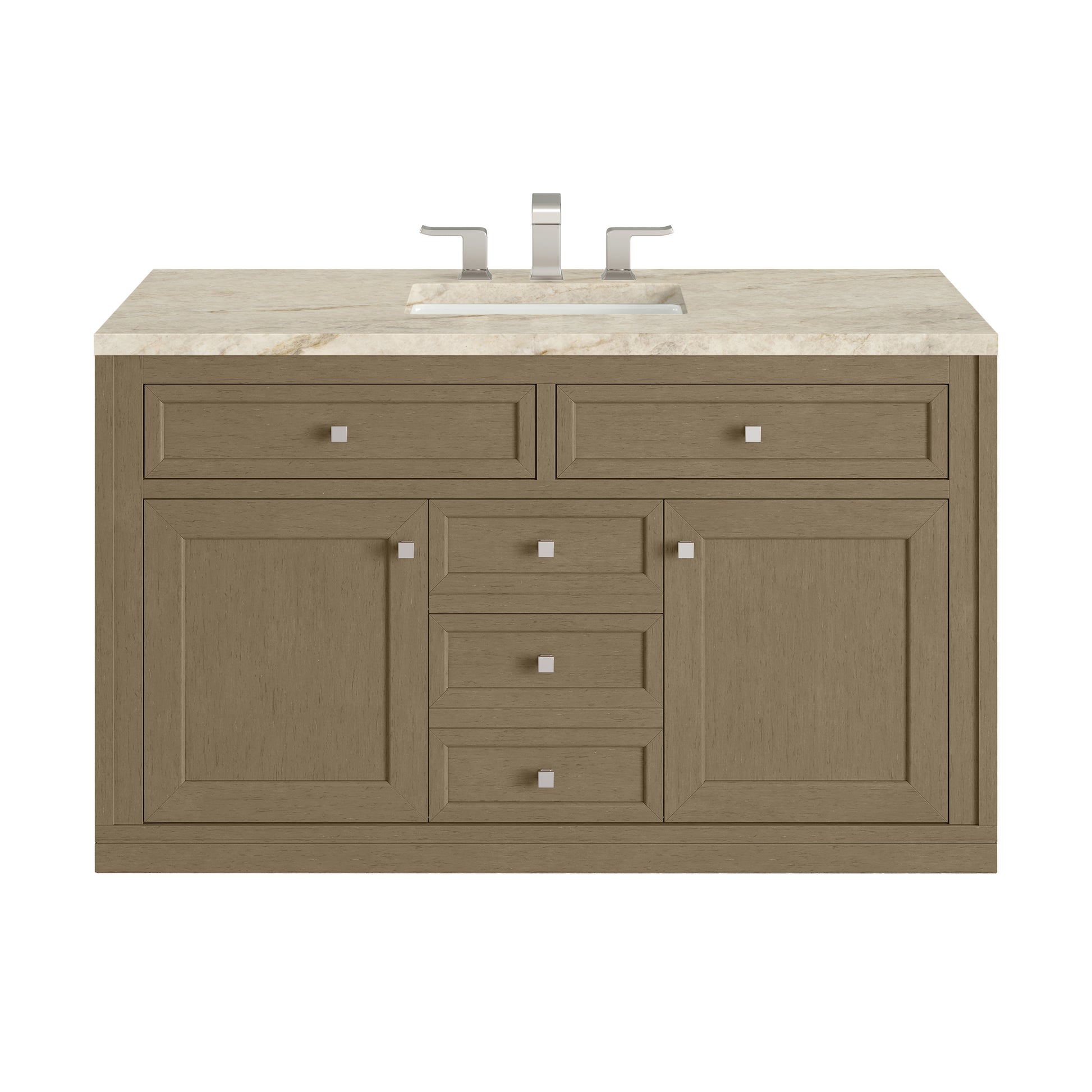 Renovate for Less Atlanta Chicago 48" Single Vanity, Walnut Whisper, w/ 3 CM Tajnar Eclos Top w/FreePower Wireless Charger