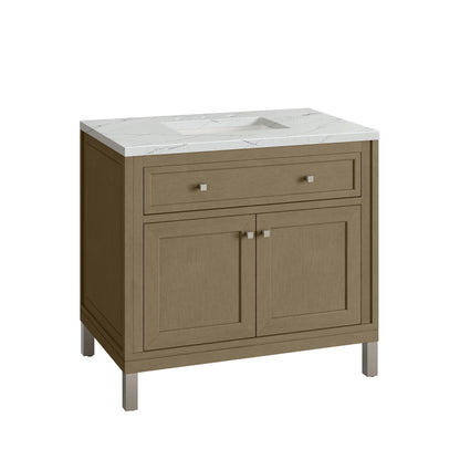 Renovate for Less Atlanta Chicago 36" Single Vanity, Walnut Whisper, w/ 3 CM Ethereal Noctis Silestone® Top