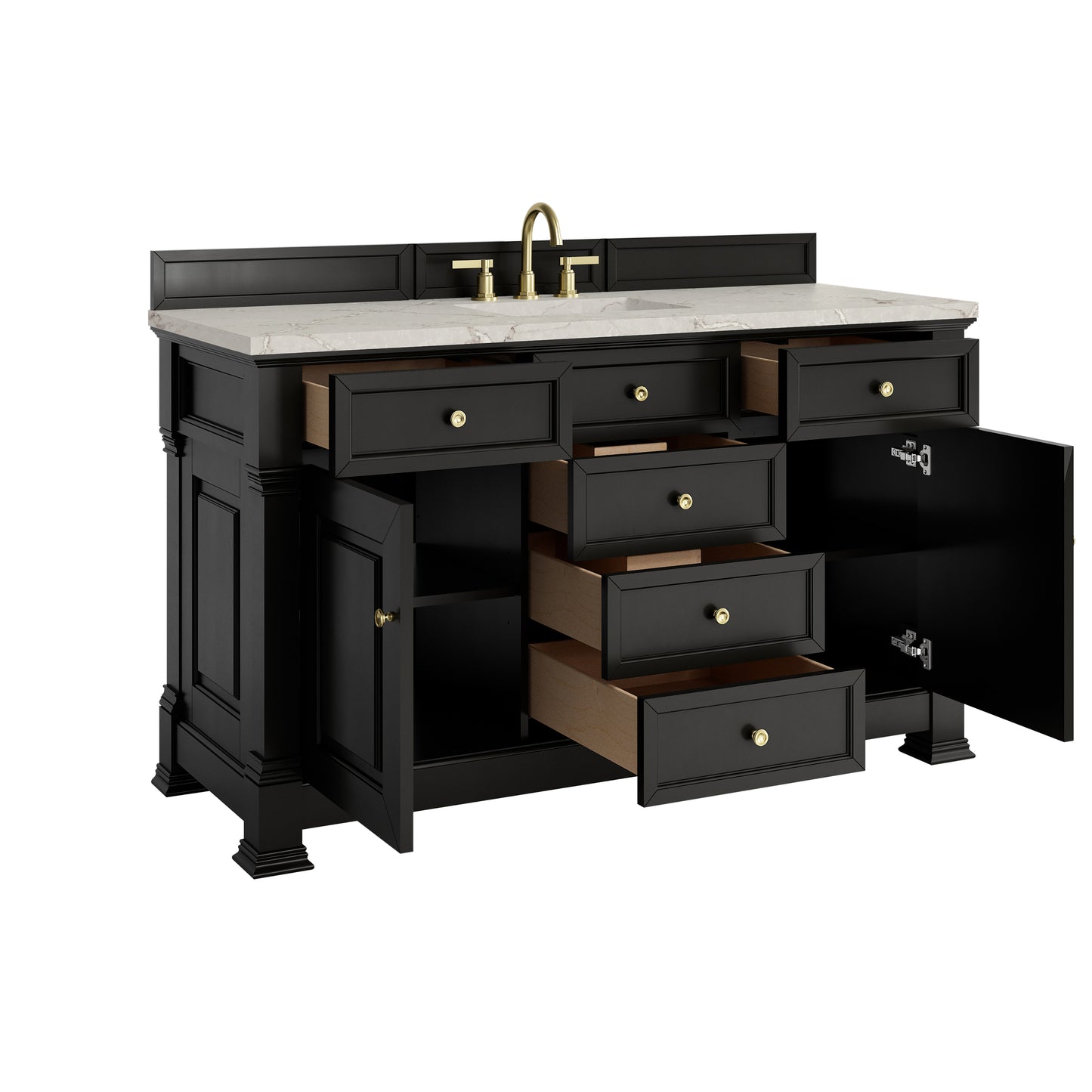 Renovate for Less Atlanta Brookfield 60" Single Vanity, Black Onyx w/ 3 CM Victorian Silver Silestone Top w/ FreePower Wireless Charger
