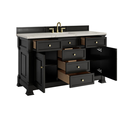 Renovate for Less Atlanta Brookfield 60" Single Vanity, Black Onyx w/ 3 CM Victorian Silver Silestone Top w/ FreePower Wireless Charger