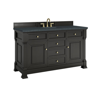 Renovate for Less Atlanta Brookfield 60" Single Vanity, Black Onyx w/3 CM Charcoal Soapstone Silestone Top