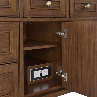 Lorelai 48" Single Vanity, Mid-Century Walnut w/ 3 CM Parisien Bleu Silestone Top w/FreePower Wireless Charger