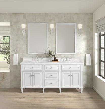 Renovate for Less Atlanta Lorelai 72" Double Vanity, Bright White w/ 3 CM White Zeus Silestone Top