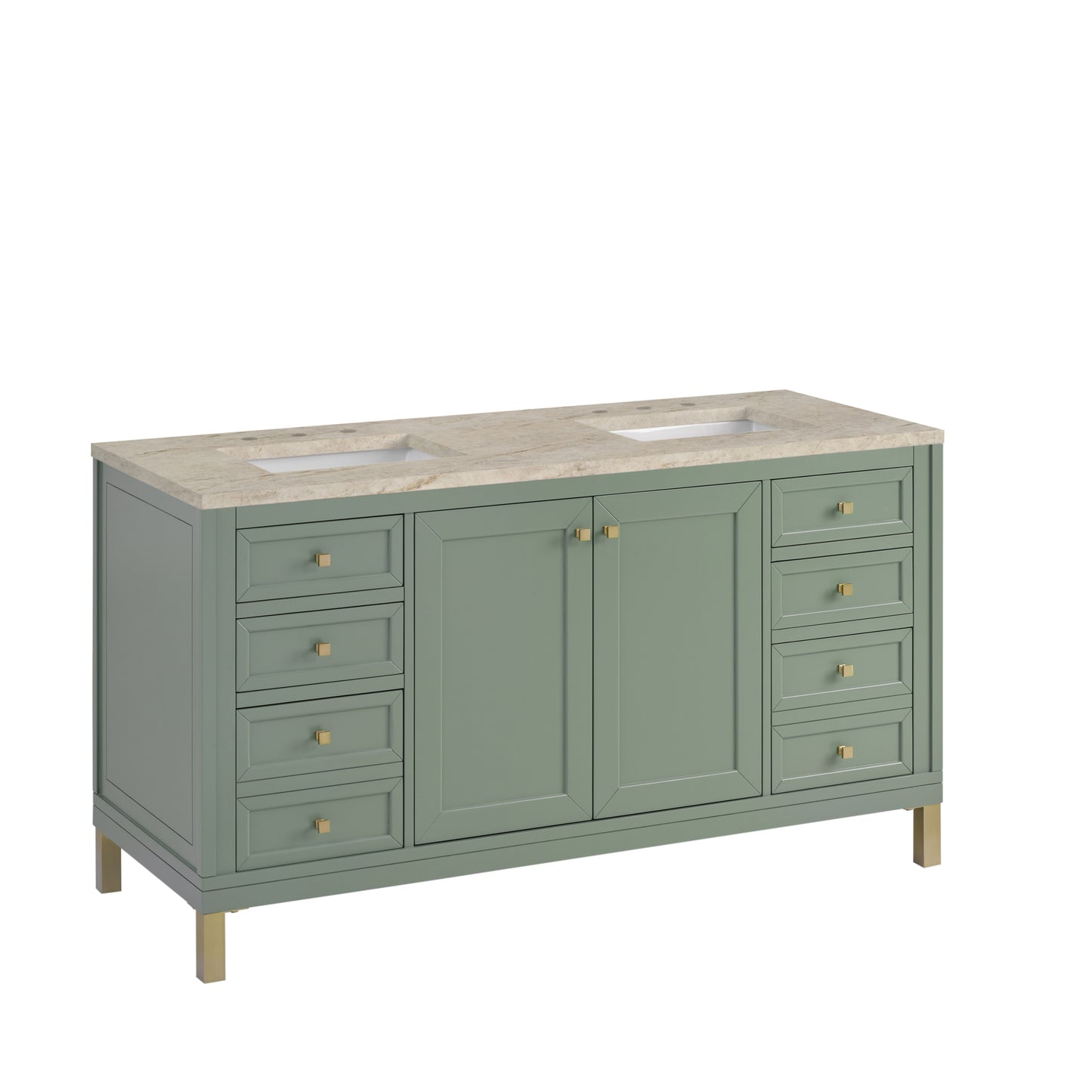 Renovate for Less Atlanta Chicago 60" Double Vanity, Smokey Celadon, w/ 3 CM Tajnar Eclos Top