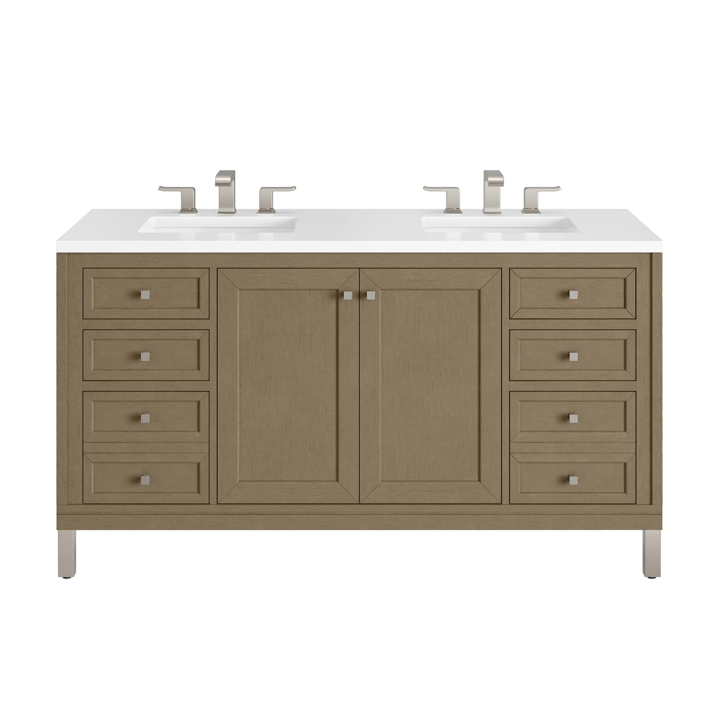 Renovate for Less Atlanta Chicago 60" Double Vanity, Walnut Whisper, w/ 3 CM White Zeus Silestone® Top