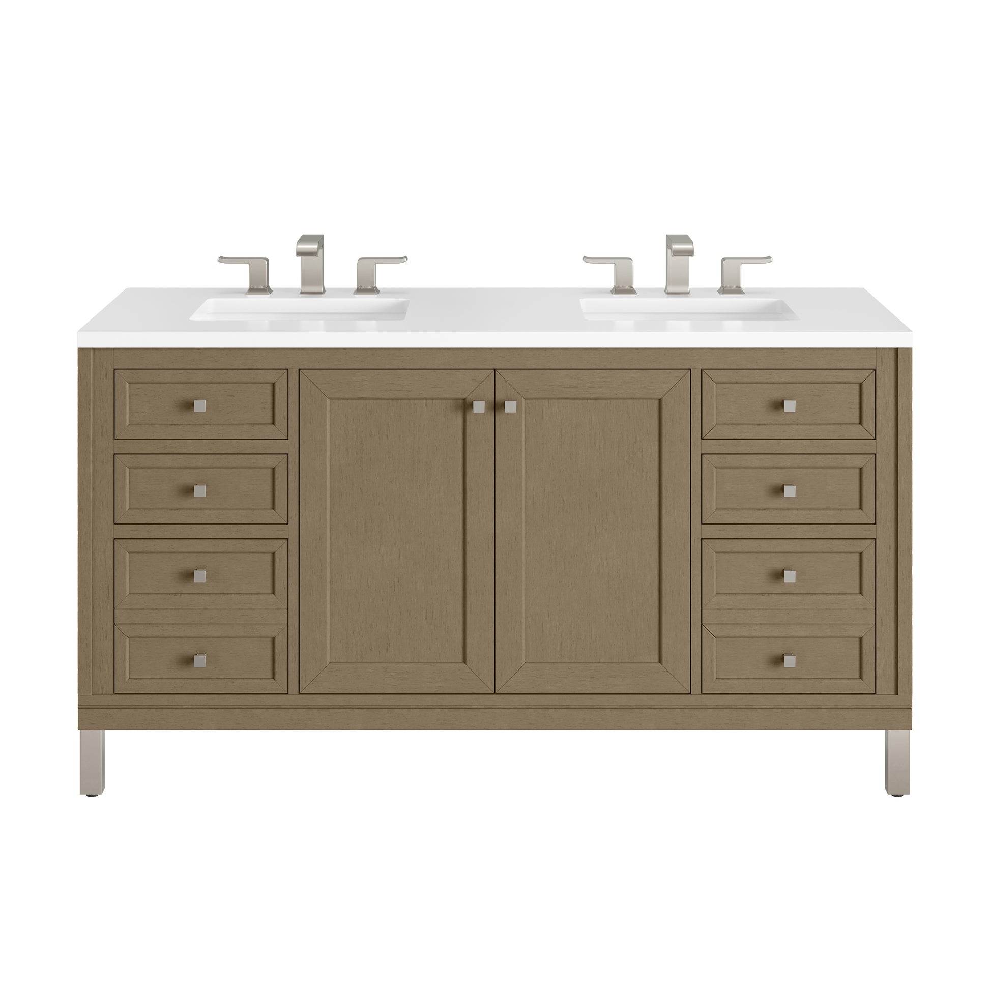 Renovate for Less Atlanta Chicago 60" Double Vanity, Walnut Whisper, w/ 3 CM White Zeus Silestone® Top