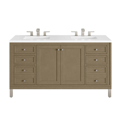 Renovate for Less Atlanta Chicago 60" Double Vanity, Walnut Whisper, w/ 3 CM White Zeus Silestone® Top