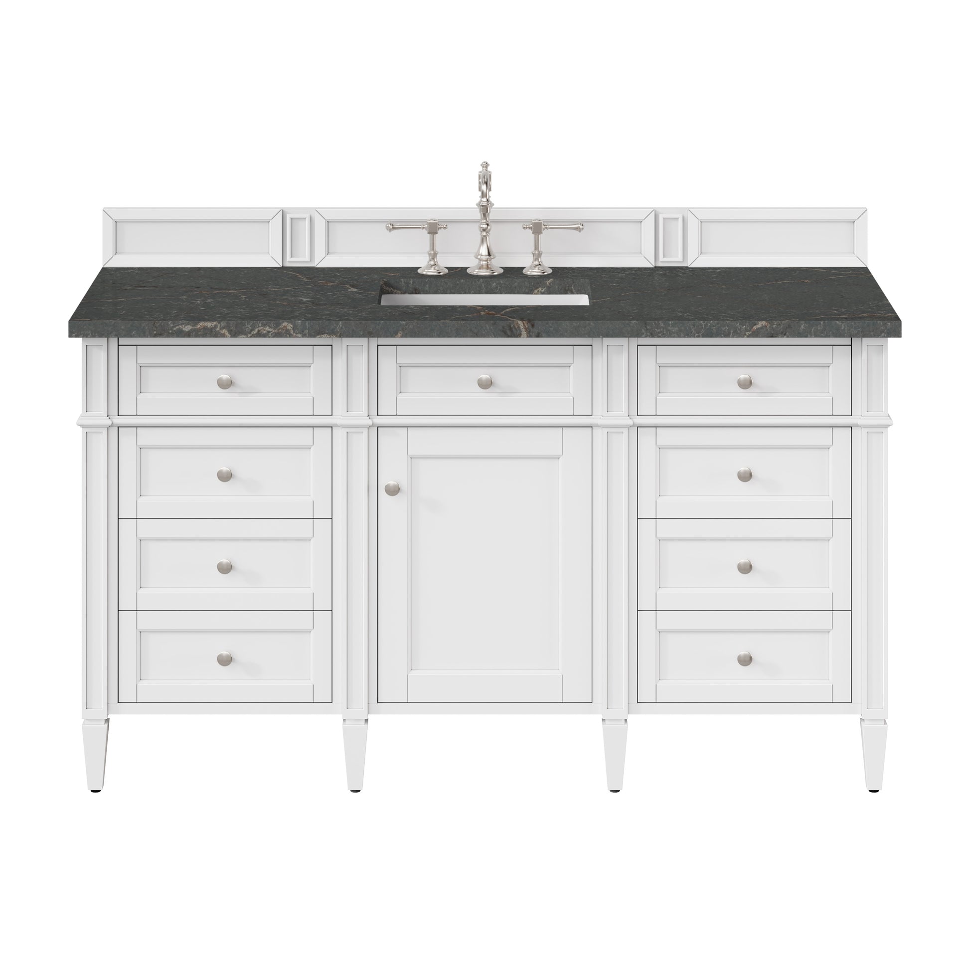 Renovate for Less Atlanta Brittany 60" Single Vanity, Bright White w/ 3 CM Parisien Bleu Silestone Top