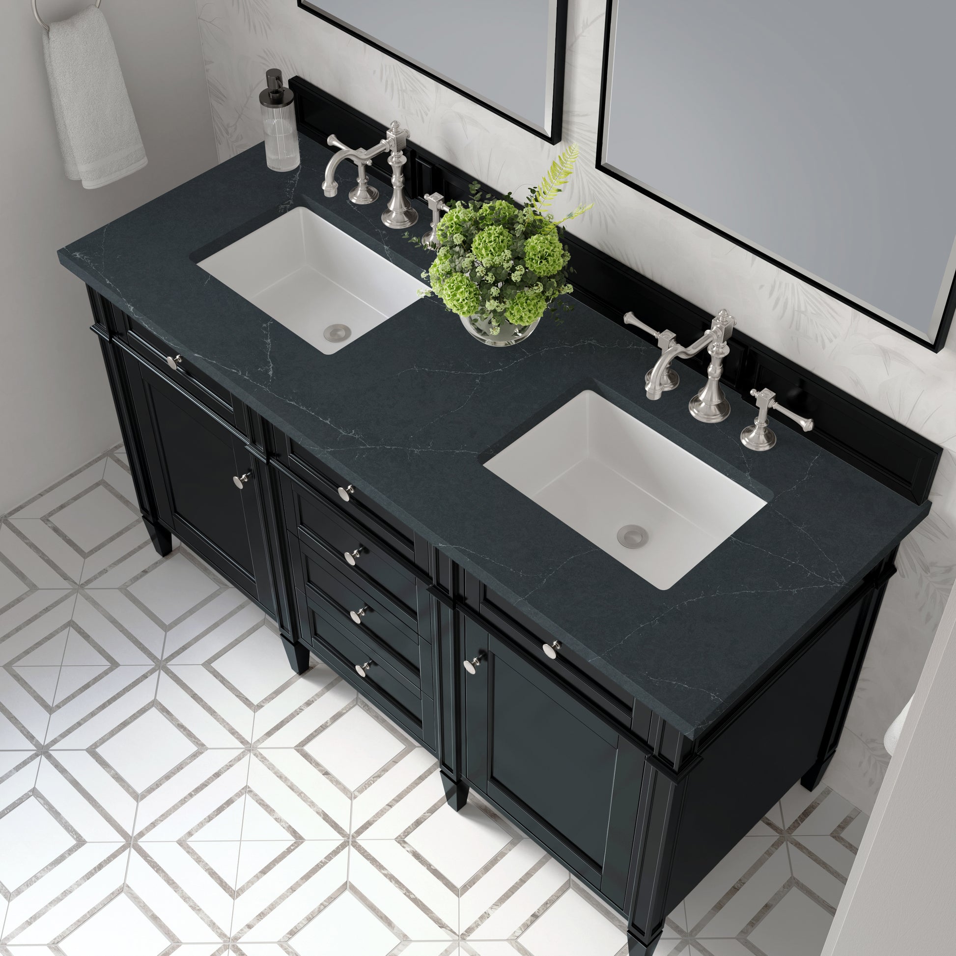 Renovate for Less Atlanta Brittany 60" Double Vanity, Black Onyx w/ 3 CM Charcoal Soapstone Silestone Top
