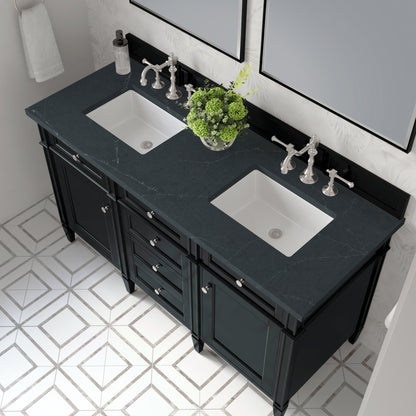 Renovate for Less Atlanta Brittany 60" Double Vanity, Black Onyx w/ 3 CM Charcoal Soapstone Silestone Top