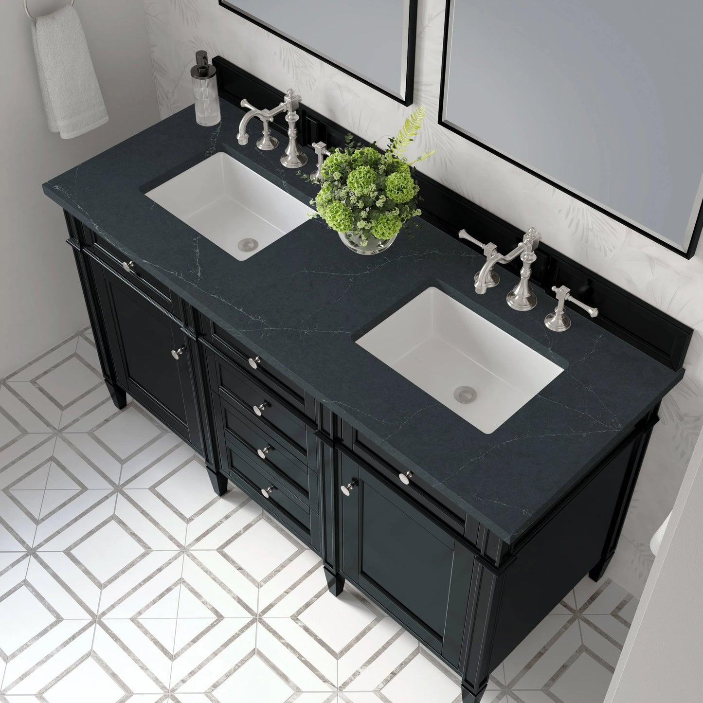 Brittany 60" Double Vanity, Black Onyx w/ 3 CM Charcoal Soapstone Silestone Top