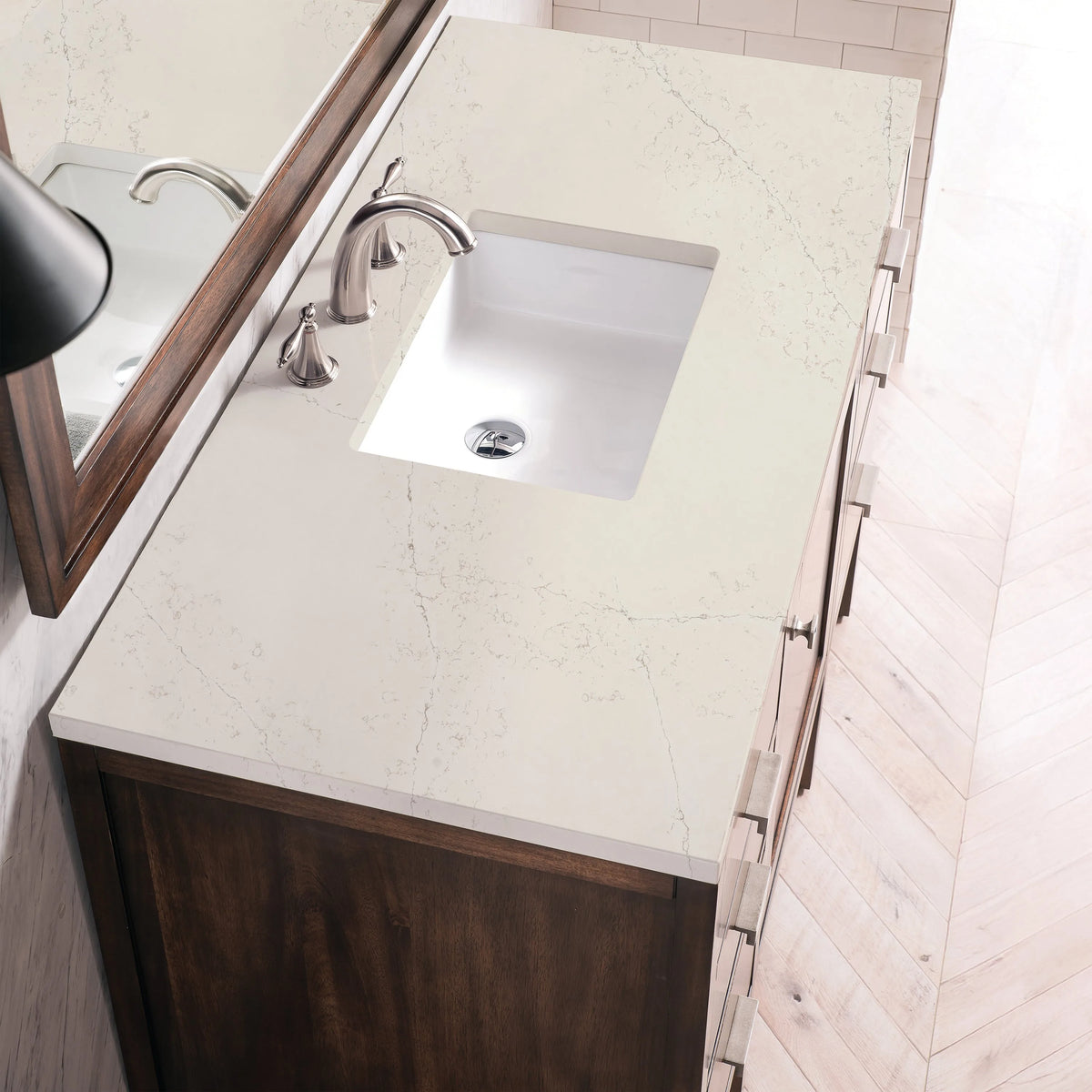 Addison 48" Single Vanity, Mid-Century Acacia, w/ 3 CM Siberian Silestone Top