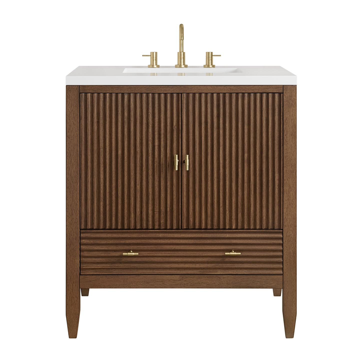 Renovate for Less Atlanta Myrrin 30" Single Vanity, Mid-Century Walnut w/ 3 CM White Zeus Silestone Top
