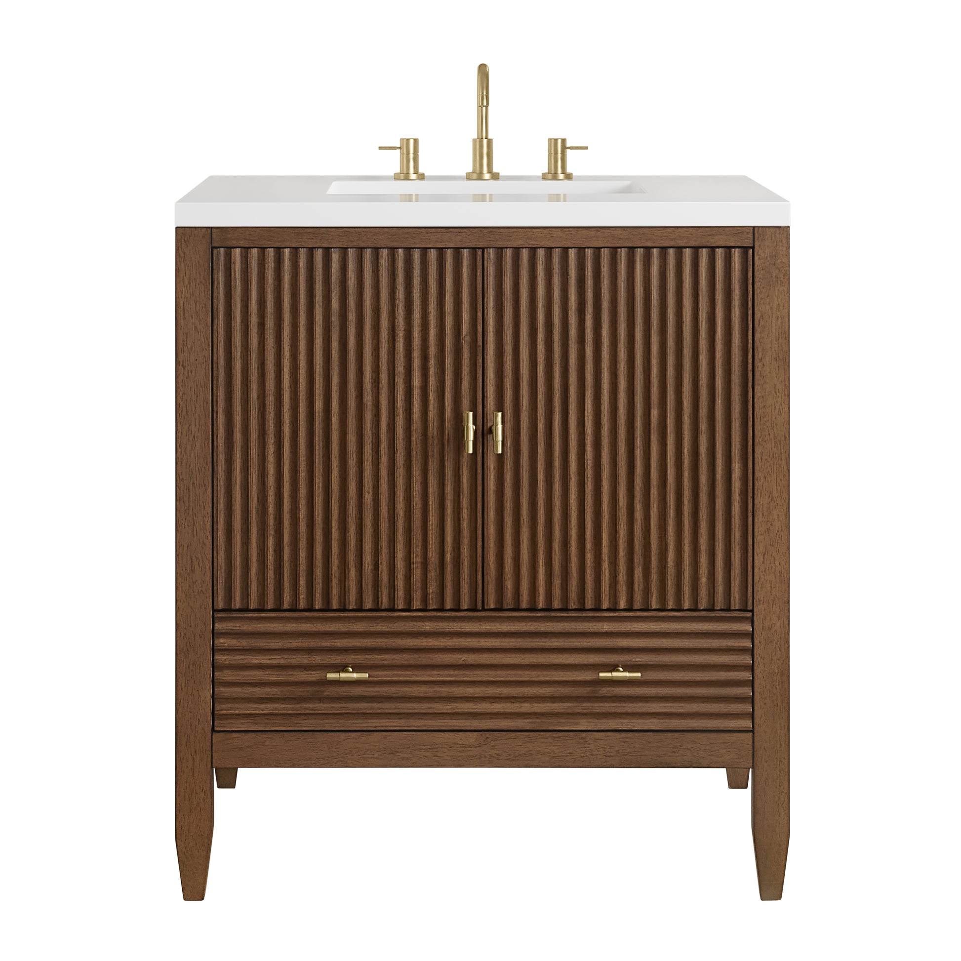Renovate for Less Atlanta Myrrin 30" Single Vanity, Mid-Century Walnut w/ 3 CM White Zeus Silestone Top