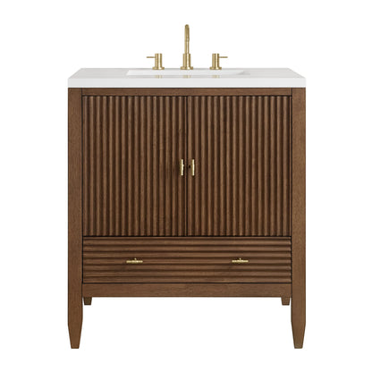 Myrrin 30" Single Vanity, Mid-Century Walnut w/ 3 CM White Zeus Silestone Top