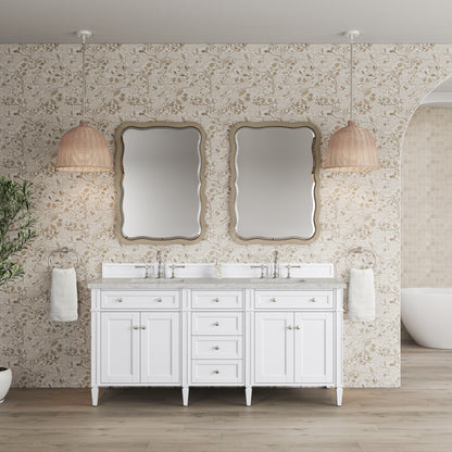 Renovate for Less Atlanta Brittany 72" Double Vanity, Bright White Vanity w/ 3 CM Eternal Jasmine Pearl Silestone Top