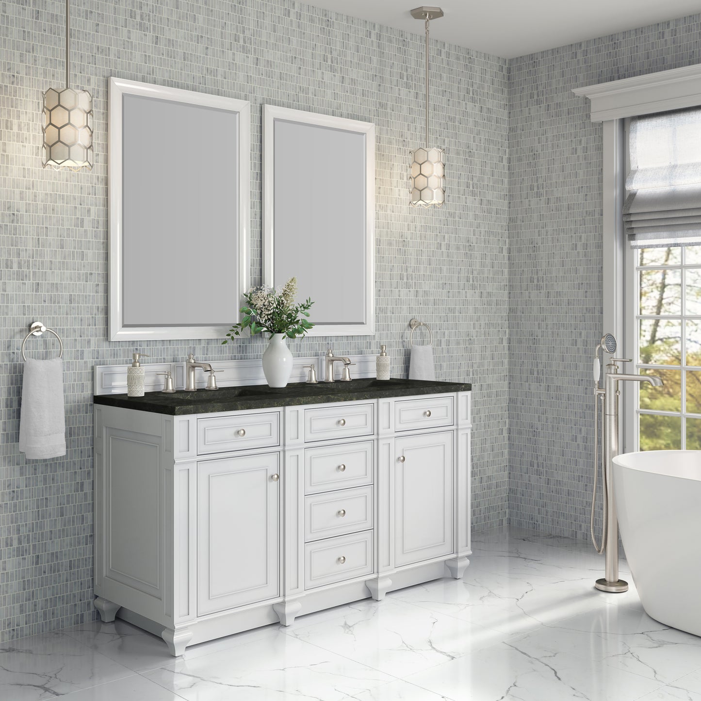 Renovate for Less Atlanta Bristol 60" Double Vanity, Bright White, w/ 3 CM Phantome Eclos Top